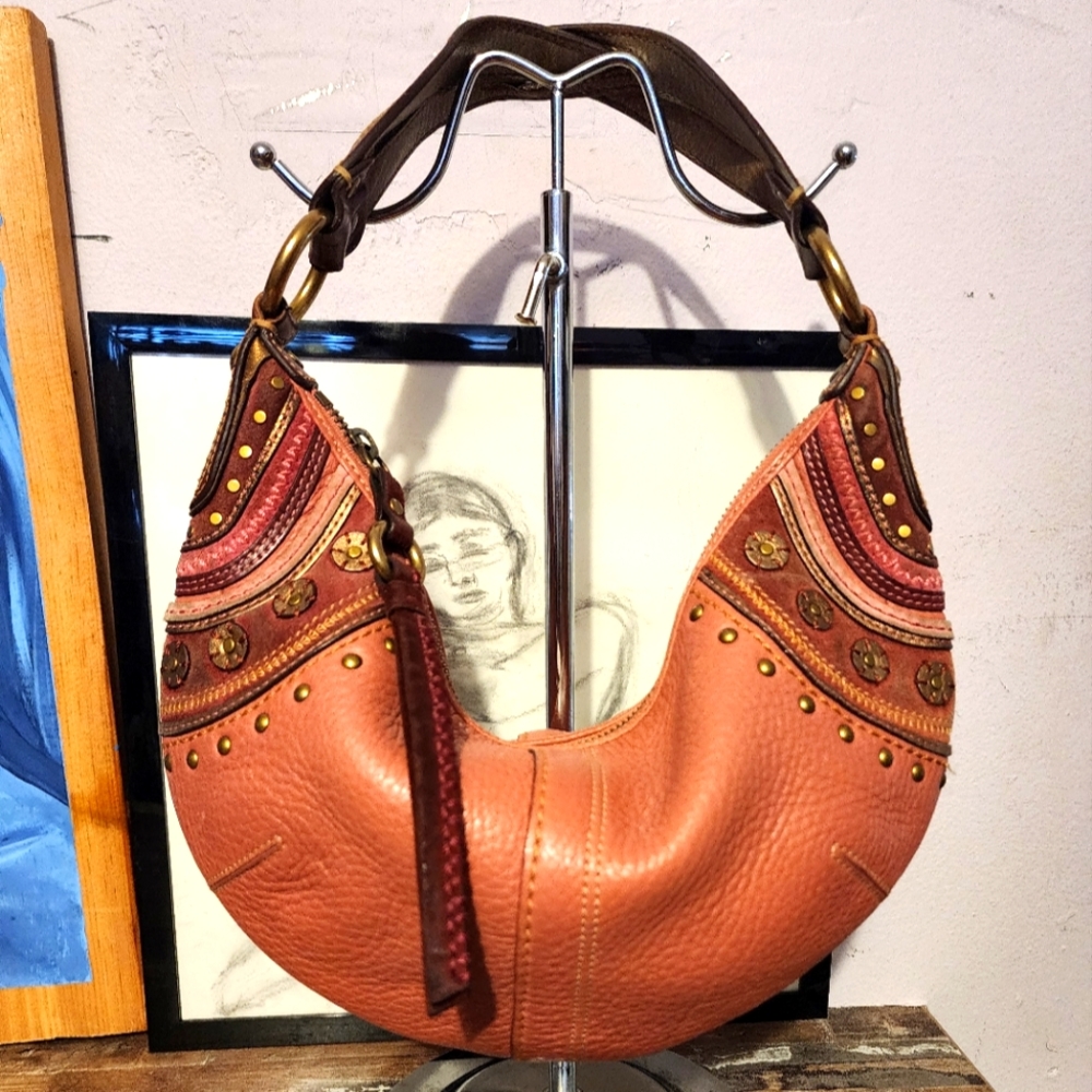 Coach Leather Hobo Pink and Brown Boho